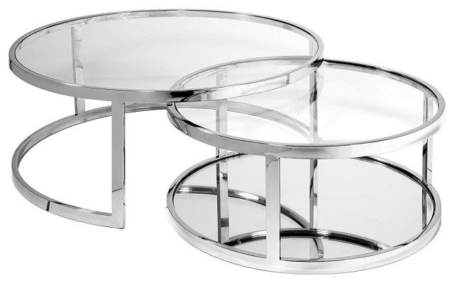 Set Of 2 Nesting Coffee Tables, Polished Chrome Metal Base For Polished Chrome Round Console Tables (View 19 of 20)