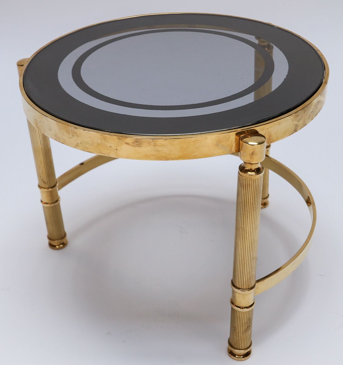 Set Of Three Brass Nesting Tables With Smoked Glass Tops Pertaining To Brass Smoked Glass Console Tables (View 13 of 20)
