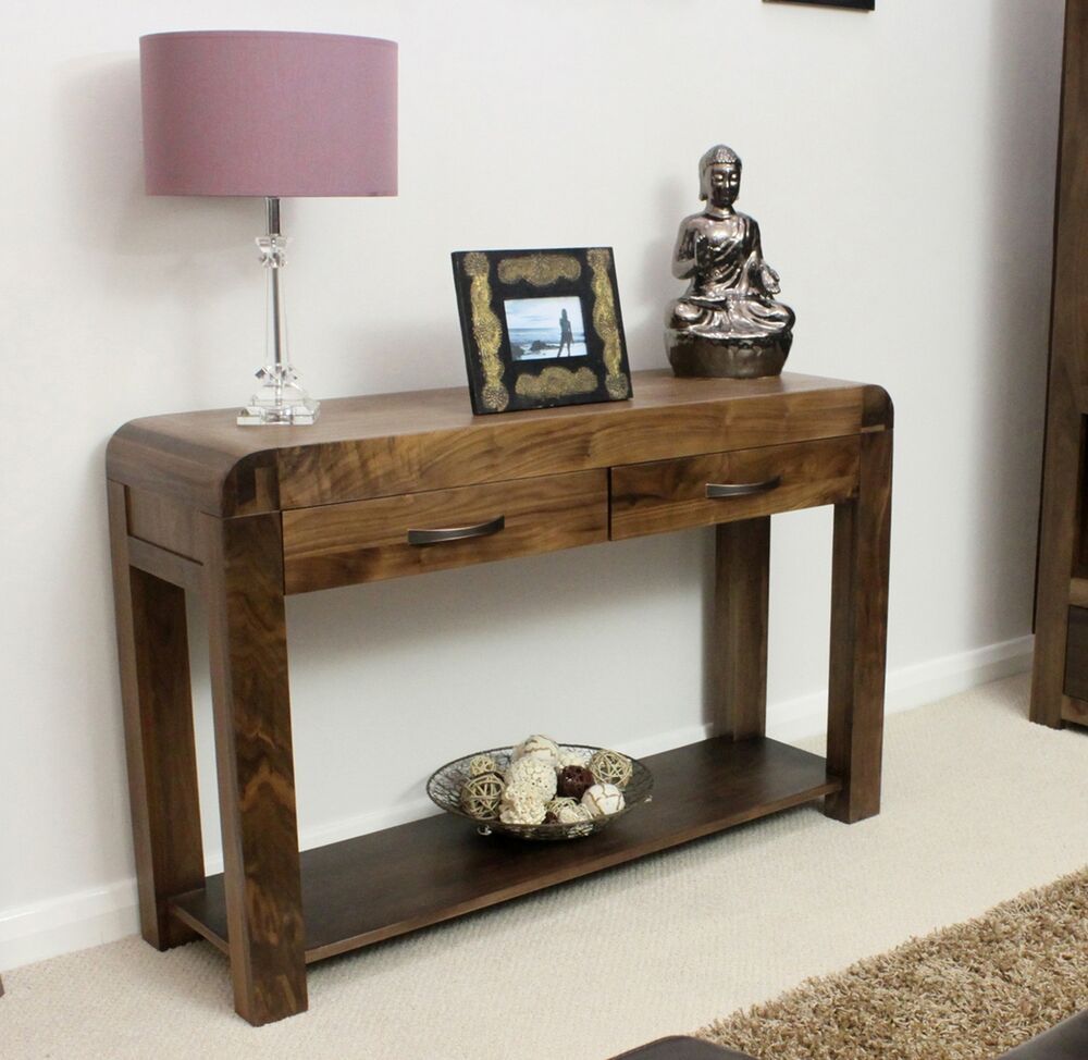 Shiro Console Hall Table Solid Walnut Dark Wood Hallway In Large Modern Console Tables (Photo 5 of 20)