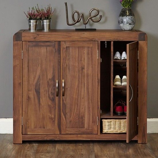 Shiro Large Wooden Shoe Storage Cabinet In Walnut Inside Walnut Wood Storage Trunk Console Tables (View 5 of 20)