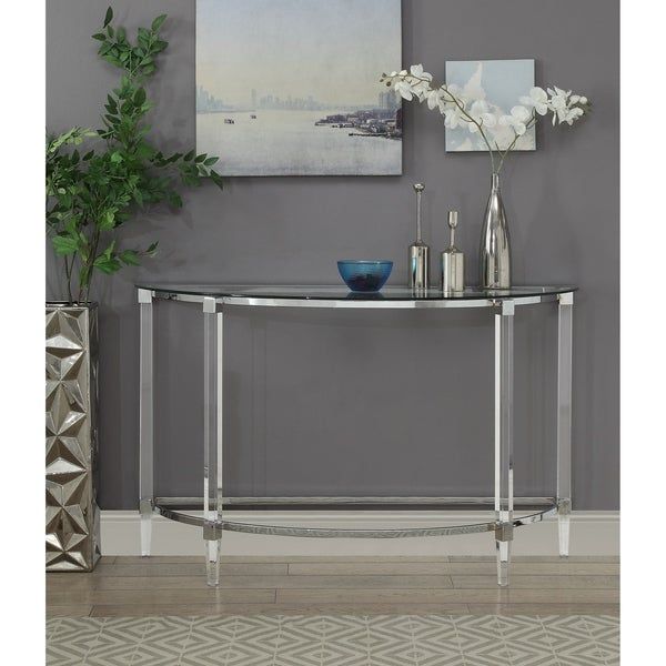 Shop Acrylic And Metal Half Moon Sofa Table With Glass Top Intended For Gold And Clear Acrylic Console Tables (View 8 of 20)