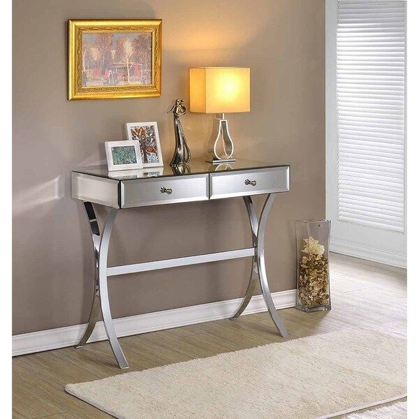 Shop Arleta Clear Mirror And Chrome 2 Drawer Console Table Regarding Chrome Console Tables (Photo 14 of 20)