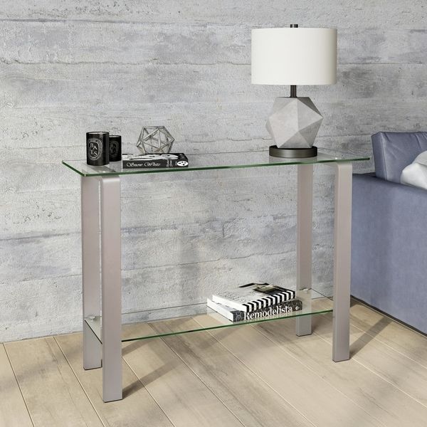 Shop Asta Metal & Glass Console Table In Silver Nickel Intended For Antique Silver Aluminum Console Tables (View 9 of 20)