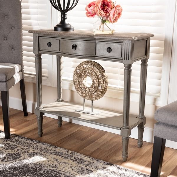 Shop Baxton Studio French Country Grey Finished Wood 1 With Smoke Gray Wood Console Tables (View 5 of 20)