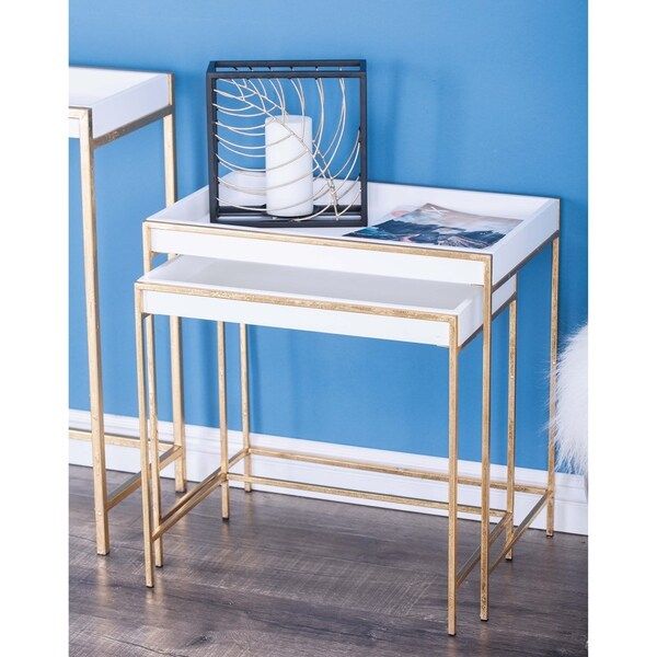 Shop Contemporary Rectangular Gold Console Table Set In Walnut And Gold Rectangular Console Tables (View 2 of 20)