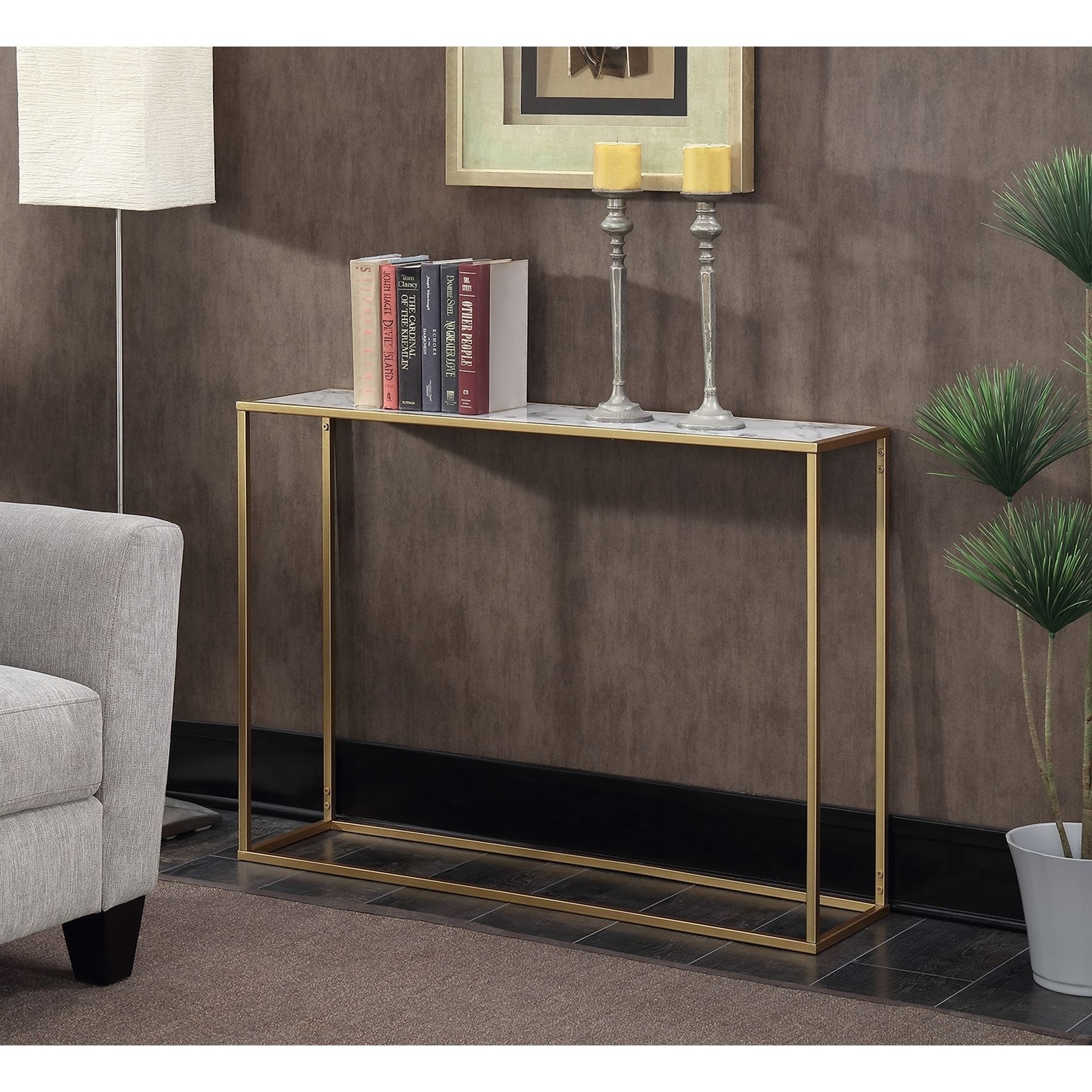 Shop Convenience Concepts Gold Coast Faux Marble Console Intended For Metallic Gold Console Tables (View 13 of 20)