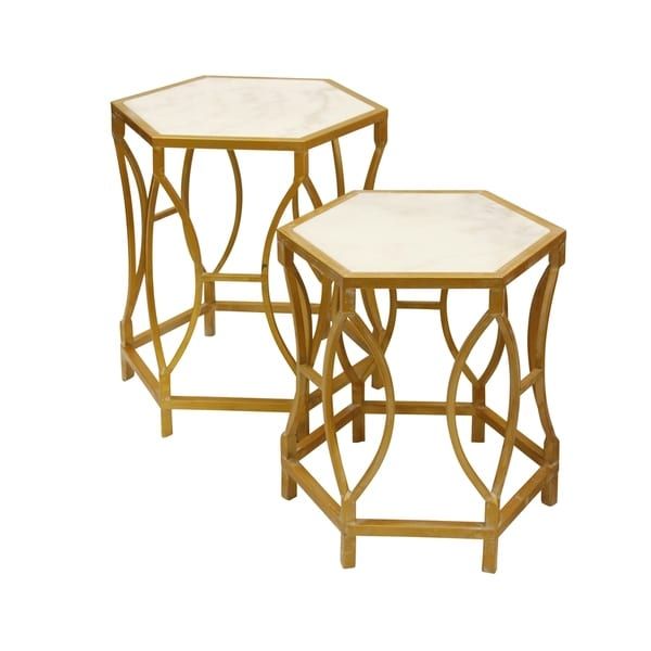 Shop Hexagonal White Carrara Marble Nesting Tables Inside Antique Gold Nesting Console Tables (View 13 of 20)