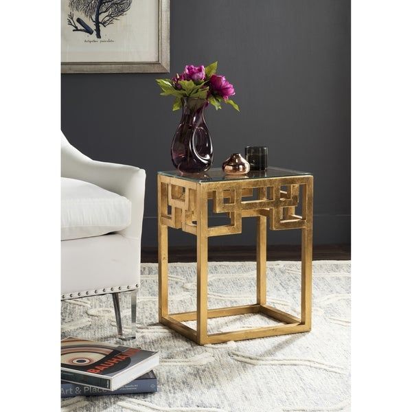 Shop Safavieh Byram Antique Gold Leaf End Table – 16" X 12 In Antiqued Gold Leaf Console Tables (View 18 of 20)