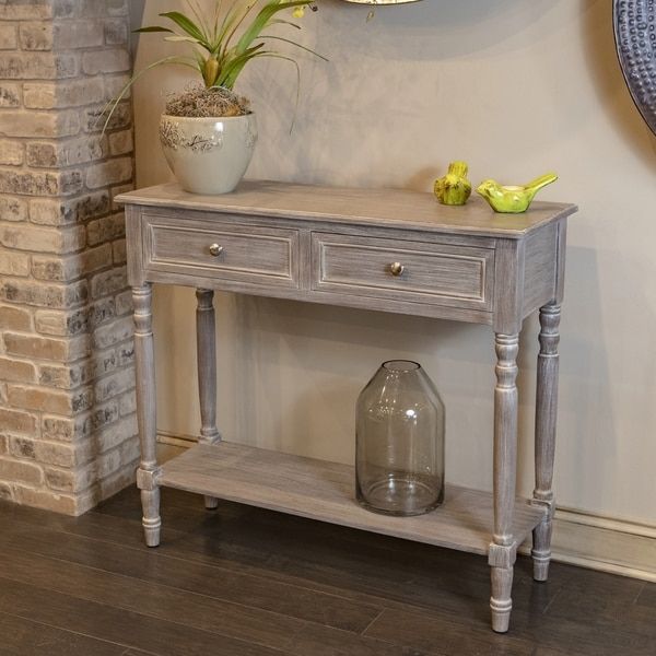 Shop Simplify Brown Wood 2 Drawer Console Table – On Sale For 2 Drawer Oval Console Tables (View 17 of 20)