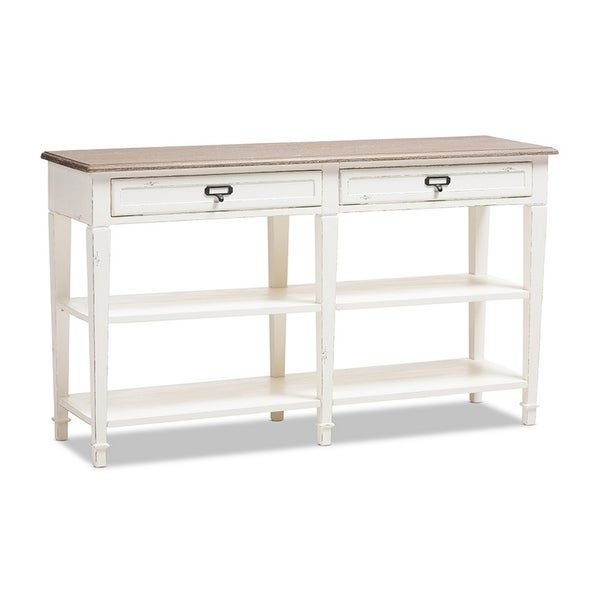 Shop Urban Designs Weathered Oak And White Wash Distressed In Oceanside White Washed Console Tables (Photo 11 of 20)