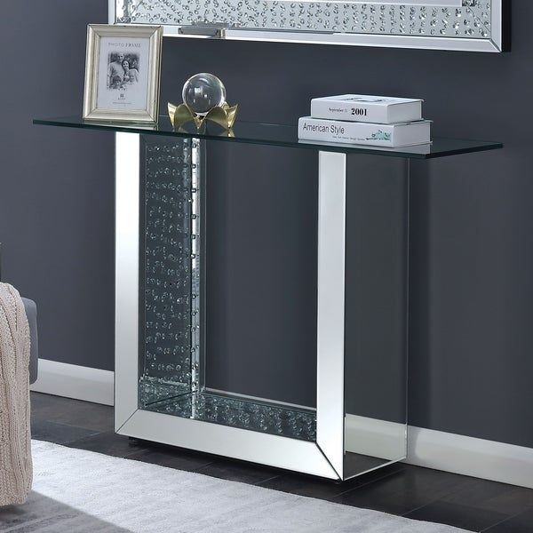 Silver Orchid Bogaert Mirrored Console Table – Overstock Throughout Silver And Acrylic Console Tables (Photo 3 of 20)