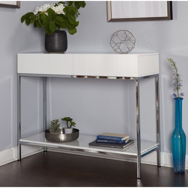 Simple Living White And Chrome Metal High Gloss Console Inside Chrome Console Tables (Photo 13 of 20)