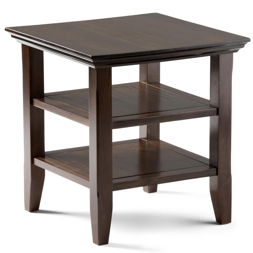 Simpli Home Acadian Tobacco Brown Storage End Table Pertaining To Pecan Brown Triangular Console Tables (Photo 7 of 20)