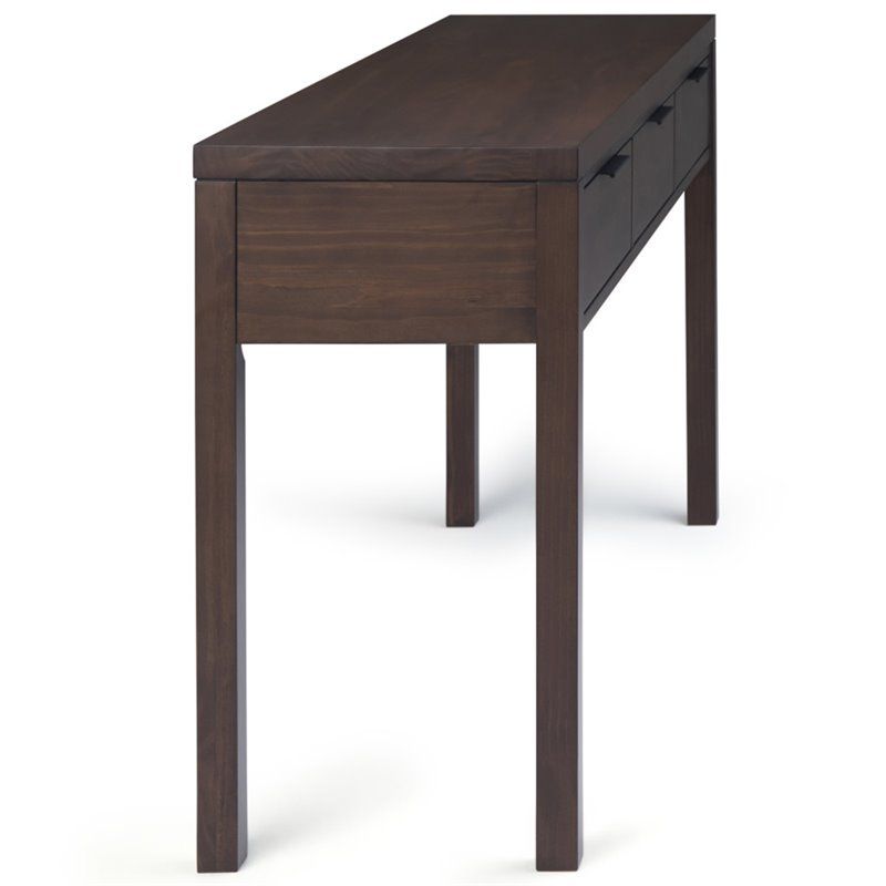 Simpli Home Hollander 3 Drawer Console Table In Warm Inside Warm Pecan Console Tables (View 14 of 20)