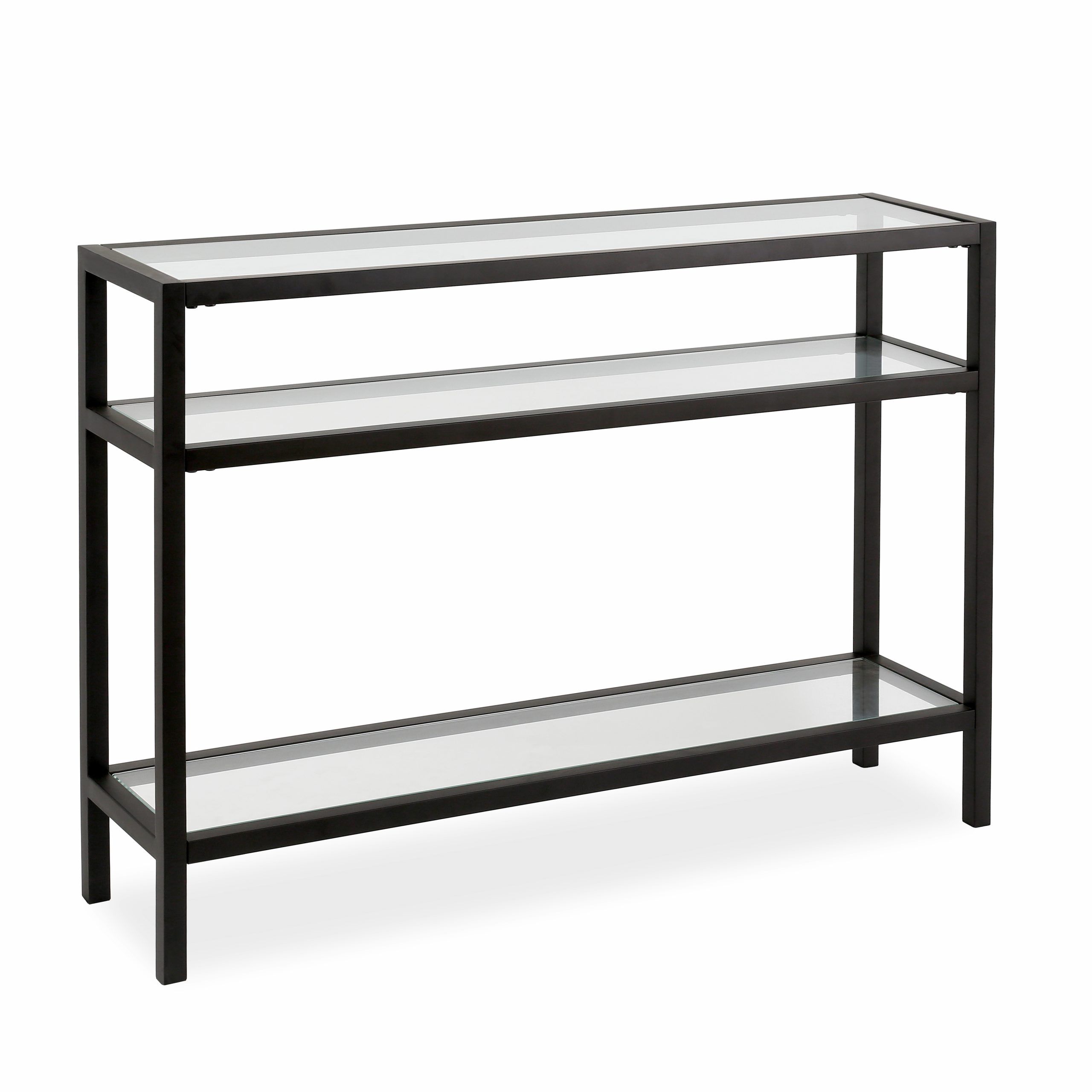 Sivil Metal/glass Contemporary Console Table In Blackened For Glass And Gold Console Tables (Photo 8 of 20)