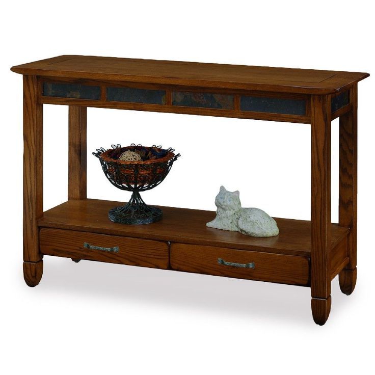 Slatestone Rustic Oak Sofa Table – Leick 10933 , #leick # Within Black And Oak Brown Console Tables (View 18 of 20)