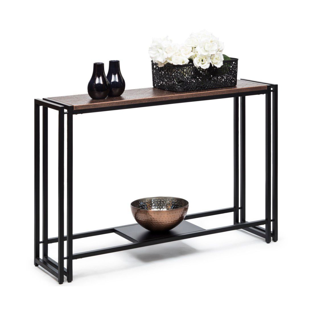 Slim Contemporary Iron Hallway Console Table With Textured Intended For Aged Black Iron Console Tables (View 8 of 20)