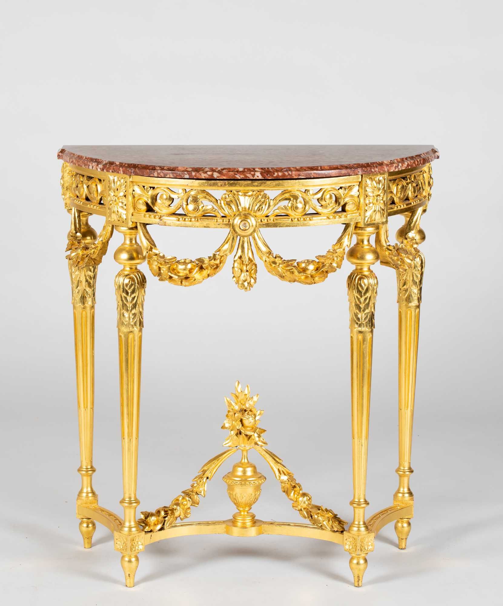 Small French Marble Top Gilded And Carved Console Table Within Marble Top Console Tables (Photo 7 of 20)
