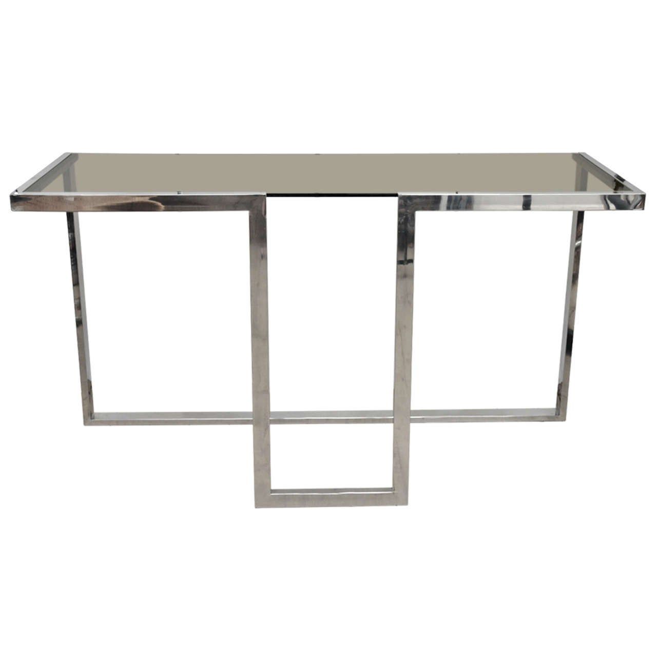 Smoked Glass Chromed Console Table At 1stdibs Intended For Brass Smoked Glass Console Tables (View 12 of 20)