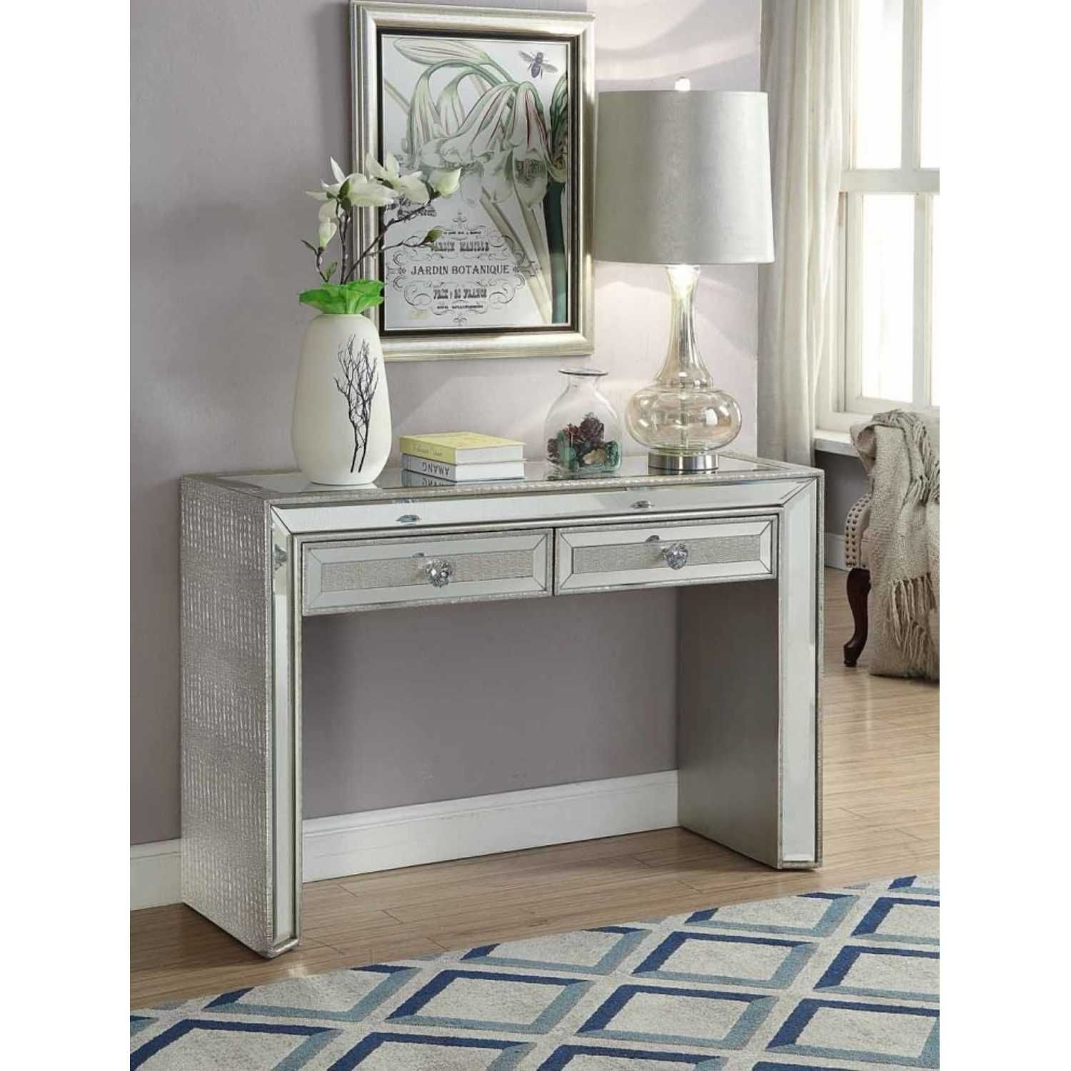 Sofia Modern Mirrored Glass Console Table With 2 Drawers Throughout Glass Console Tables (Photo 11 of 20)