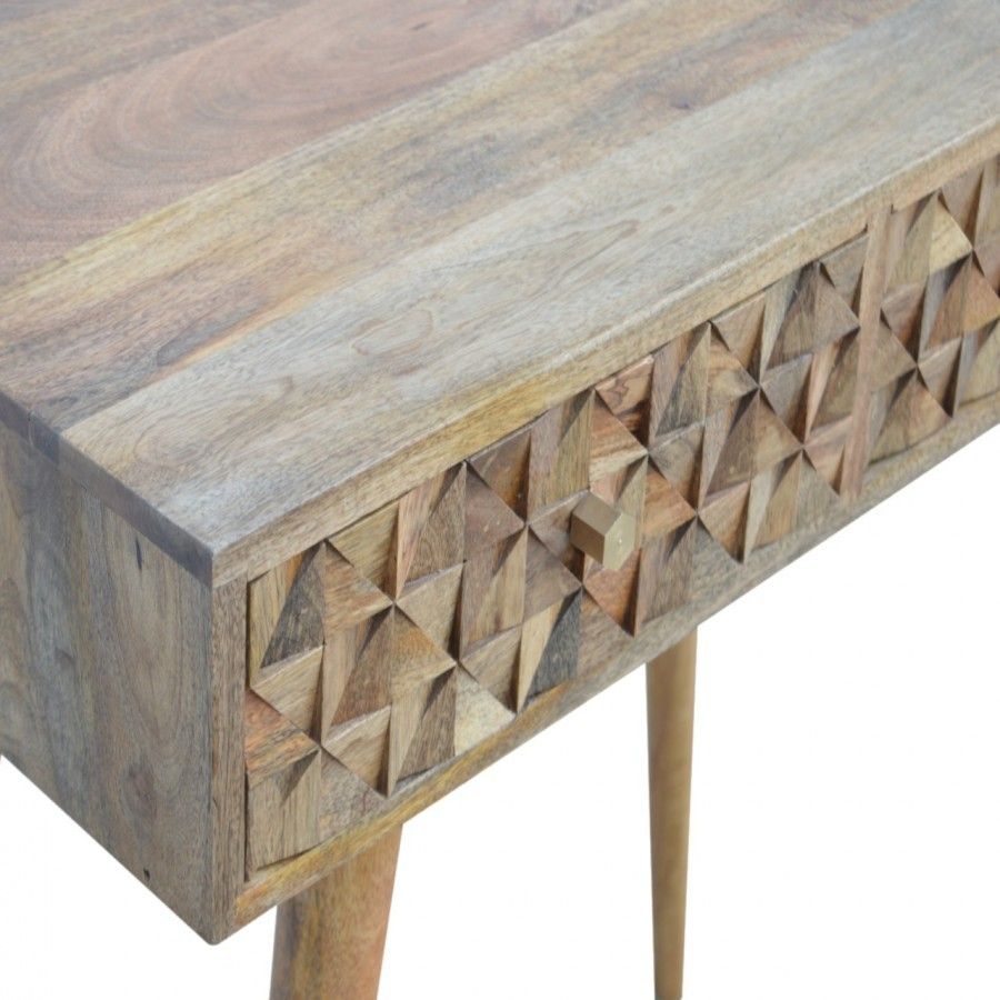 Solid Mango Wood Oak Finished Diamond Carved Console Table In Natural Mango Wood Console Tables (View 8 of 20)