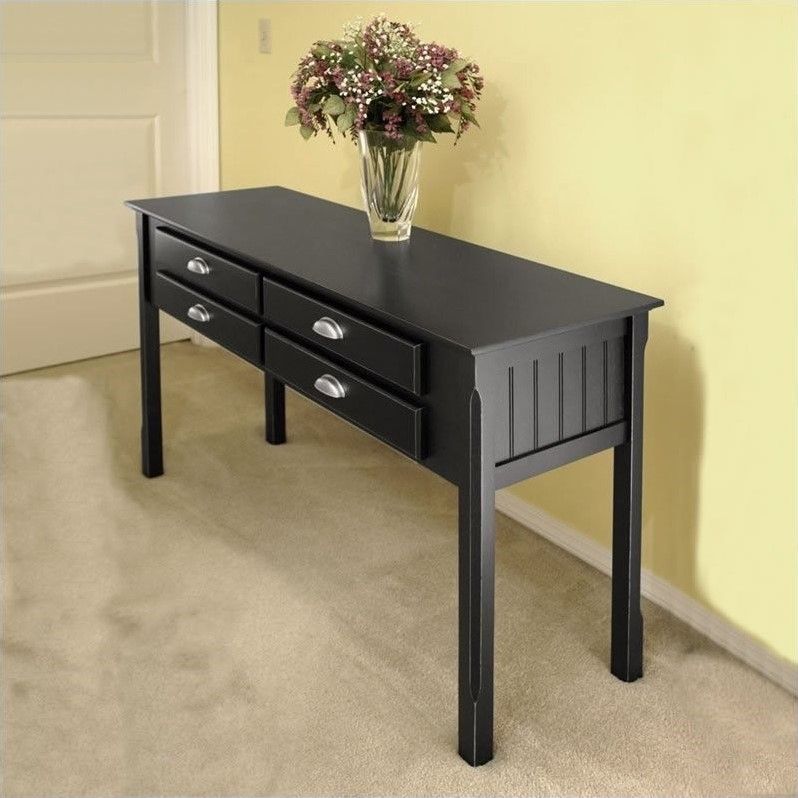 Solid Wood Console/sofa Table In Black – 20450 Inside Square Matte Black Console Tables (View 9 of 20)