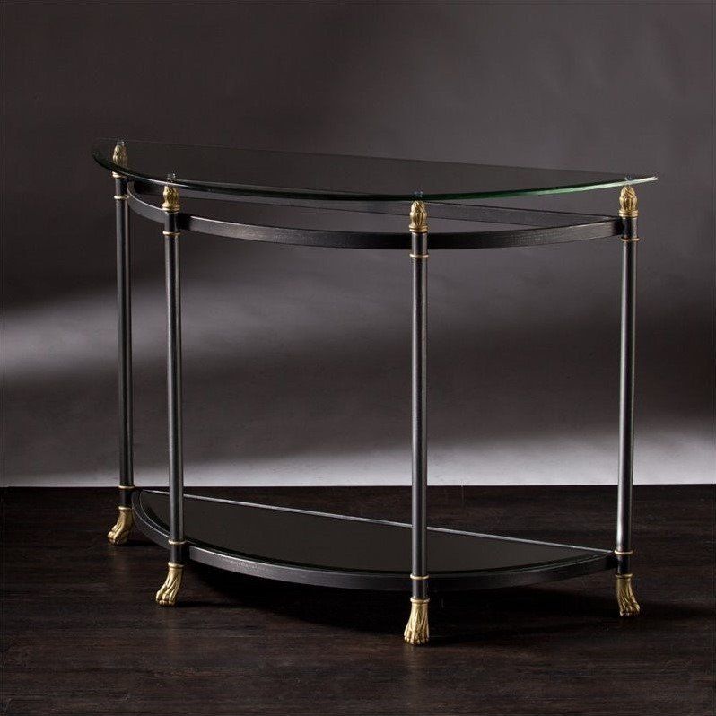 Southern Enterprises Allesandro Demilune Glass Console In Geometric Glass Top Gold Console Tables (Photo 16 of 20)