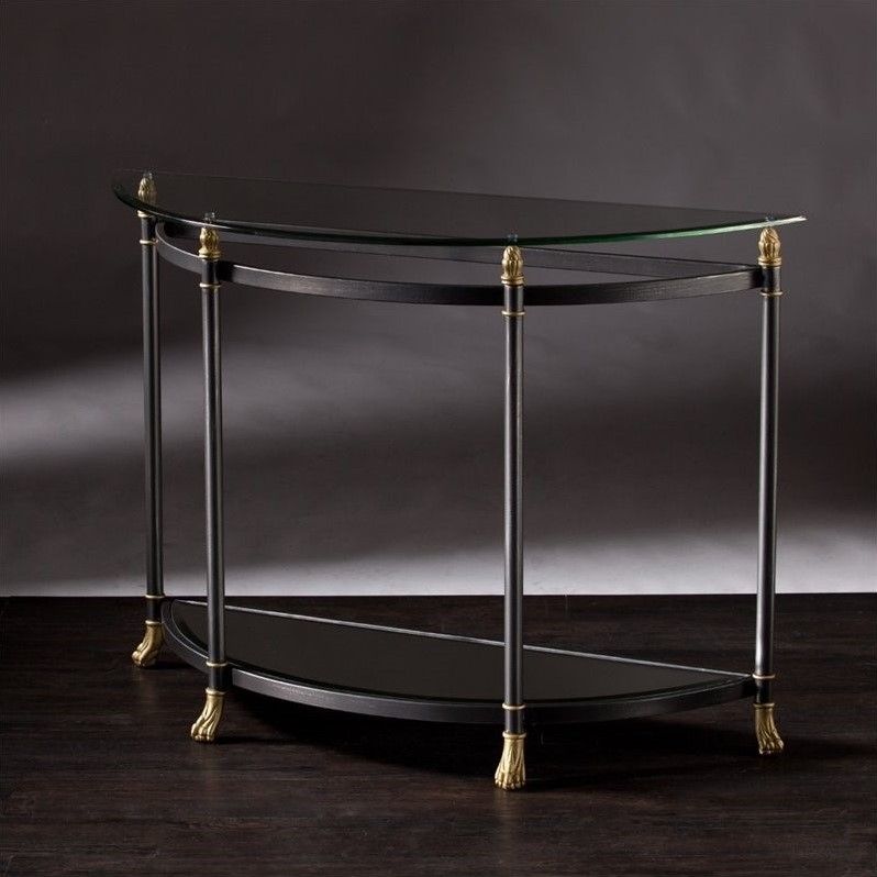 Southern Enterprises Allesandro Demilune Glass Console Pertaining To Antique Gold Aluminum Console Tables (View 8 of 20)