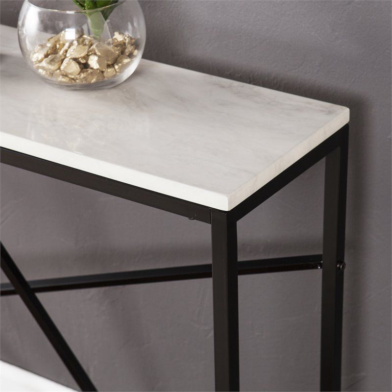 Southern Enterprises Arendal Faux Marble Skinny Console Throughout Faux Marble Console Tables (Photo 4 of 20)