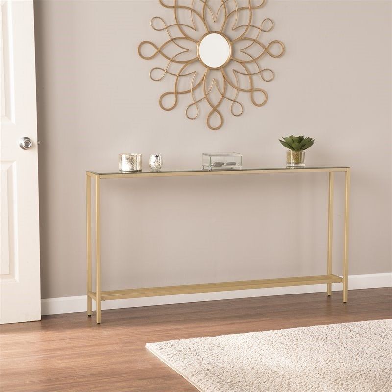 Southern Enterprises Darrin Narrow Mirror Top Console Throughout Gold Console Tables (Photo 20 of 20)