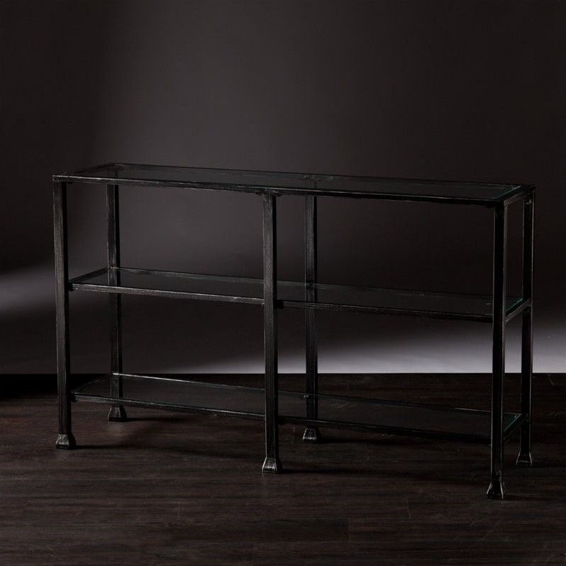 Southern Enterprises Metal Glass 3 Tier Console Table In In Black Metal Console Tables (Photo 7 of 20)