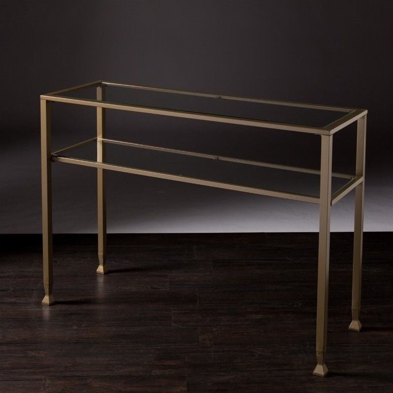 Southern Enterprises Metal Glass Console Table In Matte Throughout Geometric Glass Top Gold Console Tables (Photo 4 of 20)