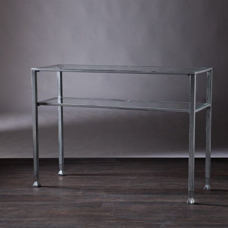 Southern Enterprises Metal Glass Console Table In Silver With Metallic Silver Console Tables (View 15 of 20)