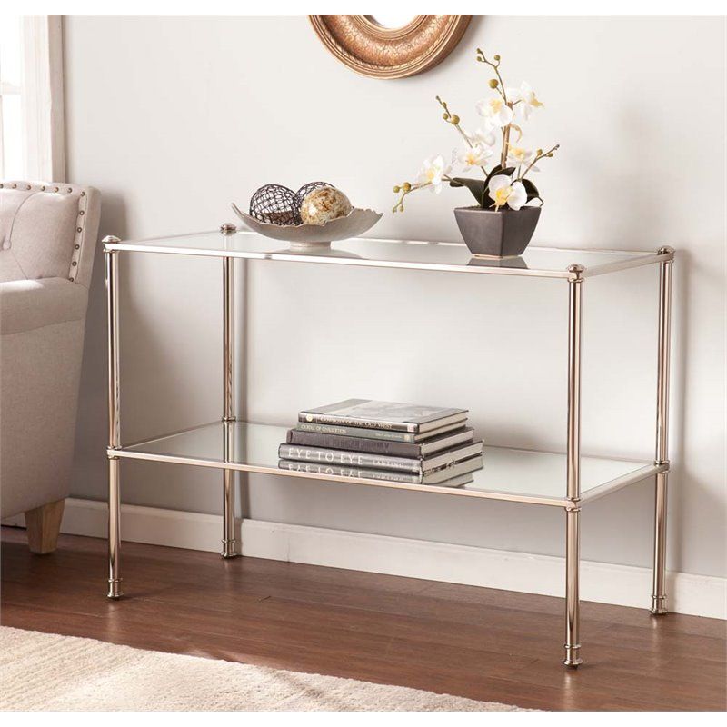 Southern Enterprises Paschall Glass Top Console Table In Intended For Antique Silver Metal Console Tables (View 19 of 20)