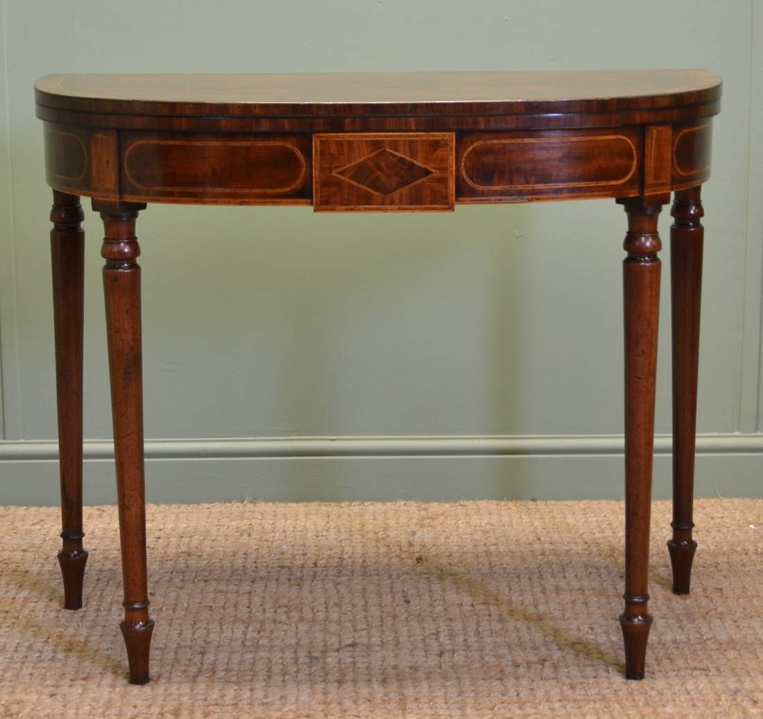 Spectacular Quality Regency Mahogany Antique Inlaid D End In Vintage Coal Console Tables (View 9 of 20)