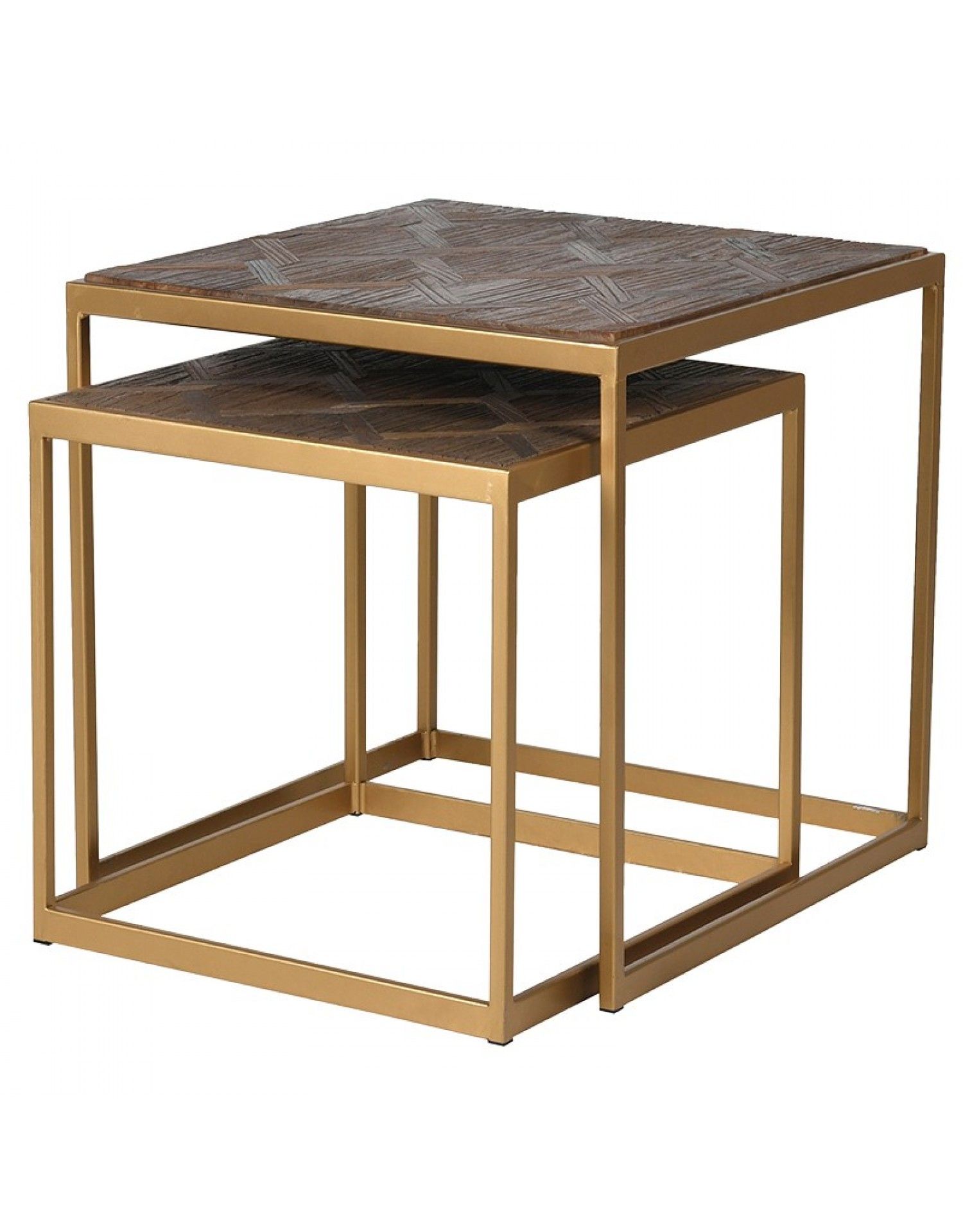 Square Nesting Side Tables With Brushed Elm Table Tops And For Square Black And Brushed Gold Console Tables (View 12 of 20)