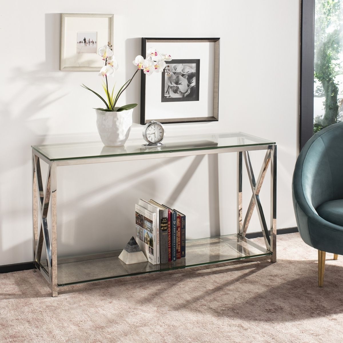 Stainless Steel Chrome + Glass Console Table – Safavieh Throughout Glass Console Tables (Photo 5 of 20)