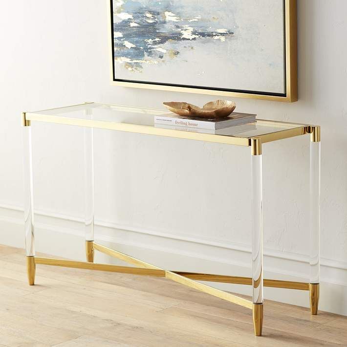 Stefania 50" Wide Gold And Acrylic Modern Console Table With Regard To Silver And Acrylic Console Tables (Photo 8 of 20)