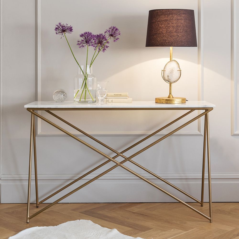 Stellar White Marble Console Table | Atkin And Thyme In Metallic Gold Console Tables (Photo 10 of 20)