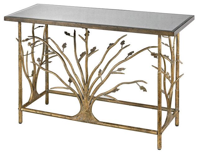 Sterling 114 95 Gold Leafed Metal Branch Console Table Inside Antique Brass Aluminum Round Console Tables (View 3 of 20)