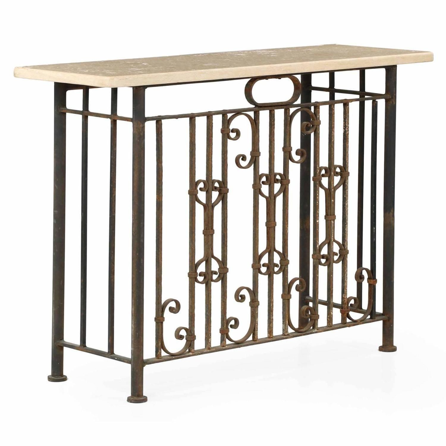 Stone Top Wrought Iron Antique Console Table, Late 19th Inside Round Iron Console Tables (Photo 16 of 20)