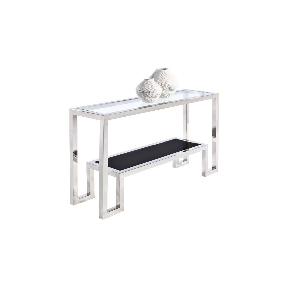 Storm Polished Stainless Steel Glass Top Console Table With Silver Stainless Steel Console Tables (View 9 of 20)