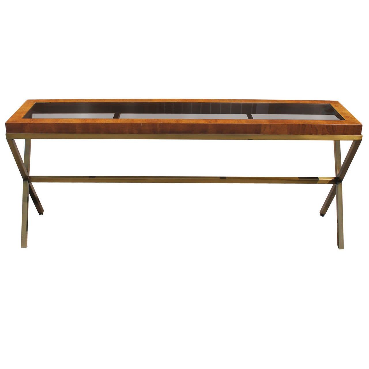 Stunning Brass, Smoked Glass, And Burl Wood Console At 1stdibs With Regard To Brass Smoked Glass Console Tables (Photo 1 of 20)
