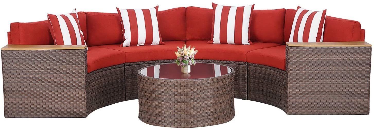Suncrown 5 Piece Outdoor Sectional Half Moon Conversation For 5 Piece Console Tables (View 6 of 20)