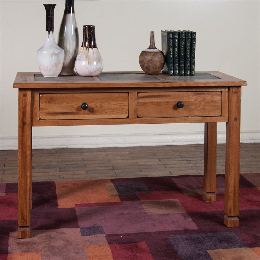 Sunny Designs Sedona Rustic Oak Tile Mission/shaker Regarding Metal And Mission Oak Console Tables (View 4 of 20)