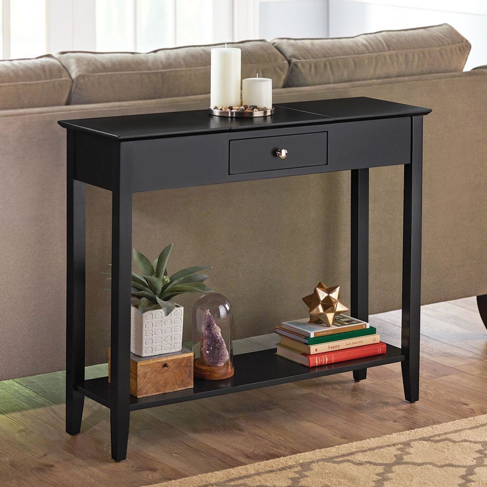 The Hidden Storage Console Table – Hammacher Schlemmer Within Black Wood Storage Console Tables (Photo 7 of 20)