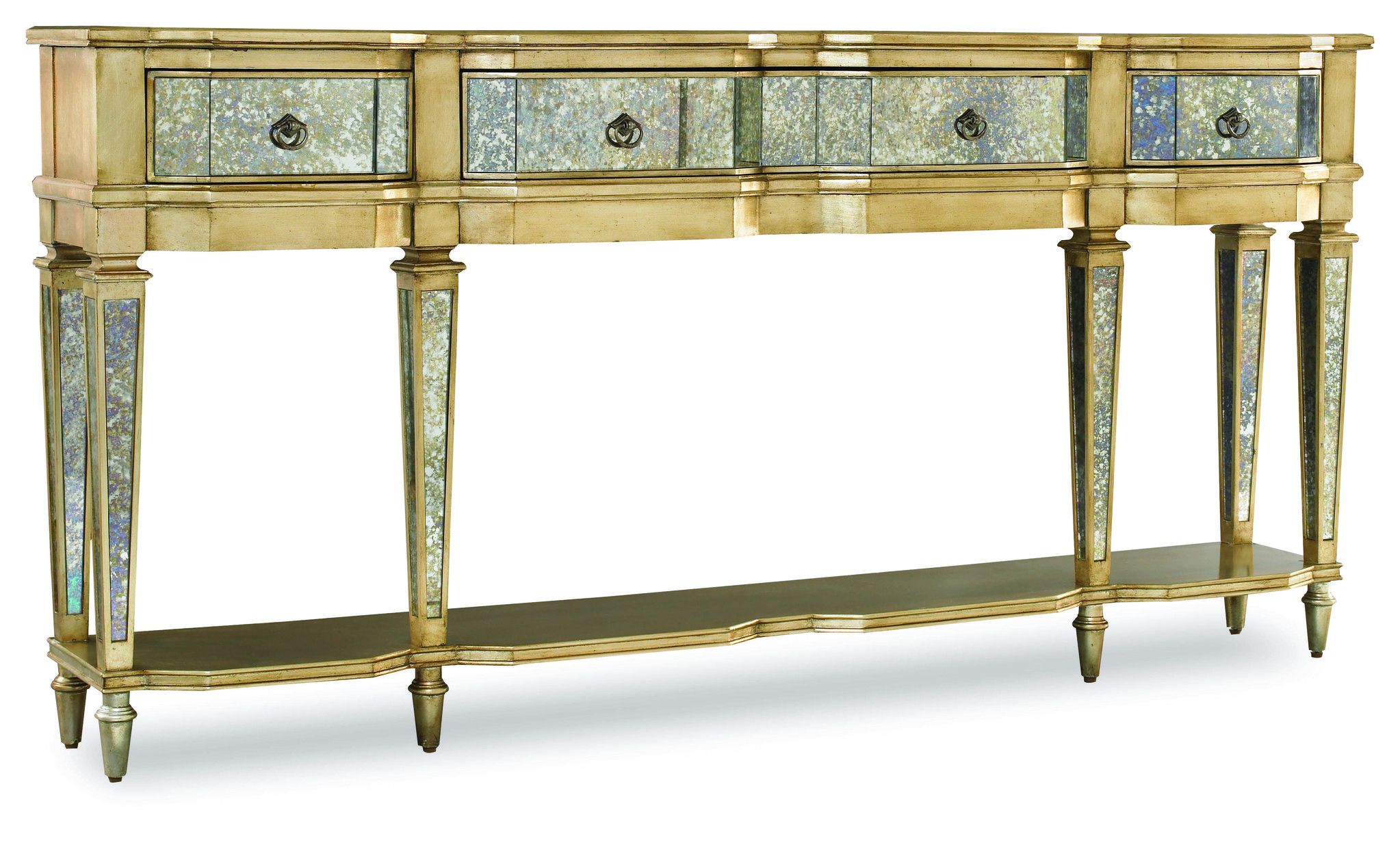 The Sanctuary Antique Mirror & Gold Consolehooker Pertaining To Antiqued Gold Rectangular Console Tables (View 8 of 20)