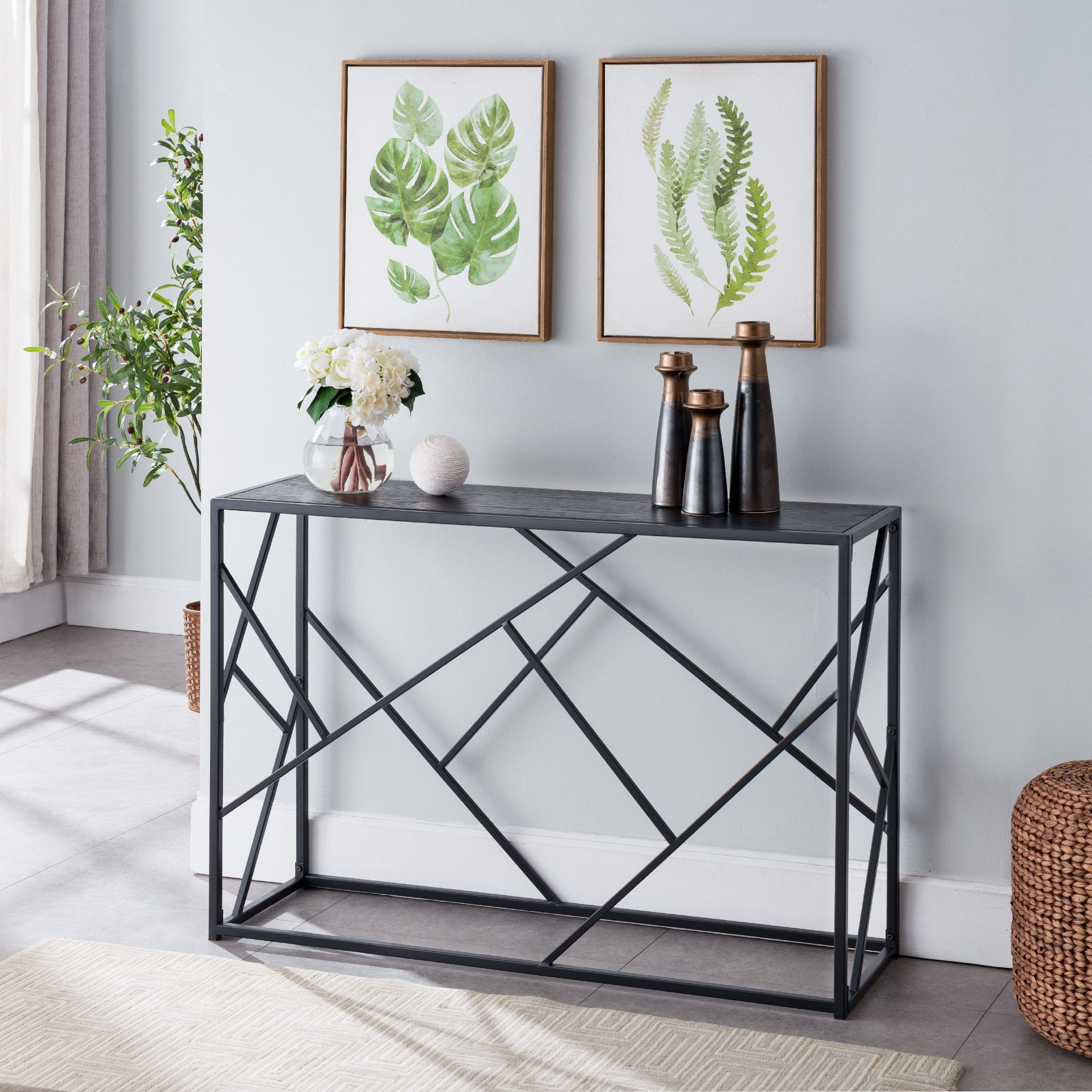 Thurl Modern Entryway Console Sofa Table, Black Metal Throughout Square Modern Console Tables (View 4 of 20)