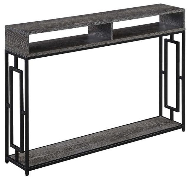 Town Square Deluxe 2 Tier Console Table In Weathered Gray Intended For Gray And Black Console Tables (Photo 13 of 20)