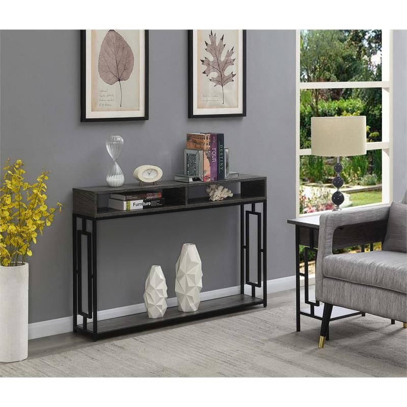 Town Square Deluxe 2 Tier Console Table In Weathered Gray Regarding Gray And Black Console Tables (View 8 of 20)